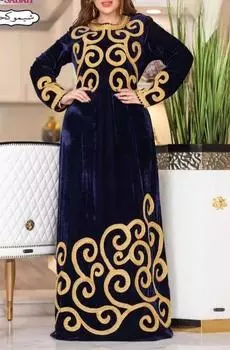 Платье Фараша Бархатное Дубай Исламский марокканский кафтан Абая Длинное платье Кафтан Длинный XS темно-синий