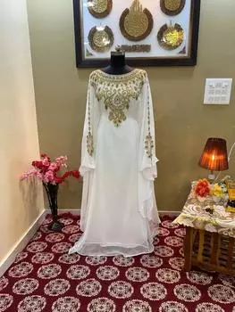 Платье Фараша Исламский Дубай Кафтан Марокканское платье ручной работы Абая Стильное длинное XS белый