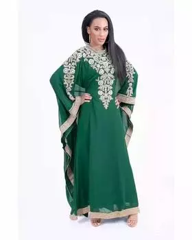 Платье Фараша Марокканская стильная Абая Длинная ручная работа Дубай Исламский кафтан XS зелёный