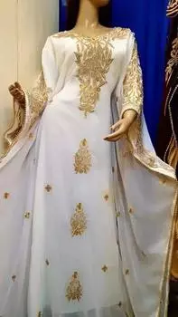 Платье Фараша Марокканское платье ручной работы Дубай Стильная абайя Длинный исламский кафтан XS белый