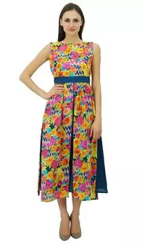 Платье-фартук без рукавов Bimba с длинными хлопковыми платьями до середины икры с цветочным принтом 10 разноцветный