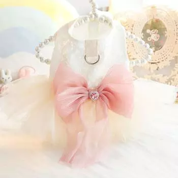Платье феи, платье принцессы, юбка с большим бантом для щенка, милая юбка для питомца, день рождения M белый