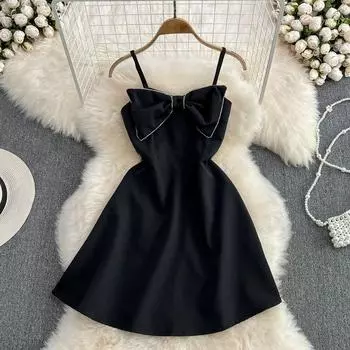 Платье феи RUGOD, лето 2022, облегающее французское платье без бретелек с бантом, уменьшающее возраст, тонкое платье трапециевидной формы на подтяжках