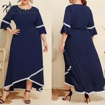 Платье Filweoatc с кружевной вставкой, круглым вырезом и длинными рукавами XL