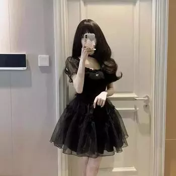 Платье First Love Retro Black с пышными рукавами - летний дизайн во французском стиле M чёрный