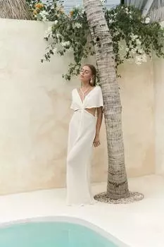 Платье Fremen цвета экрю с крестом спереди