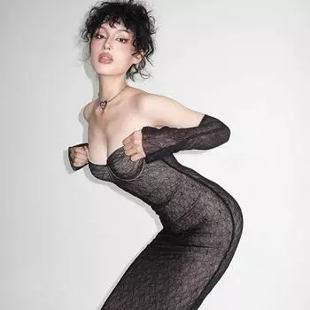 Платье French Lady Goddess Van Lace Double Breathless Half Neck Slim Mid-Line S чёрный