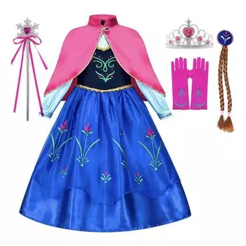 Платье Frozen Косплей Принцесса Платье Девушки Принцесса Анна Платье One Piece Девушки Принцесса Стиль Детский Костюм для Трансформации Памятных Фотографий синий