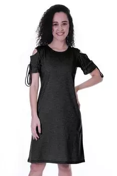 Платье-футболка Moomaya с открытыми плечами и круглым вырезом, повседневные летние платья длиной до колен для Large чёрный