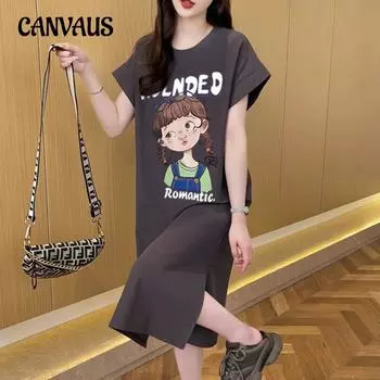 Платье-футболка свободного кроя, большого размера, средней длины, длиной до колена, летнее платье с короткими рукавами, повседневное прямое платье-прилив M коричневый