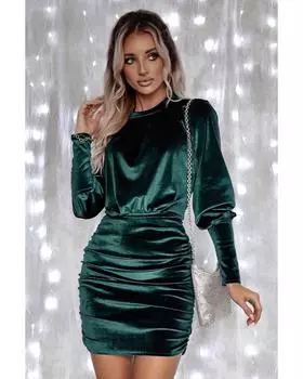 Платье-футляр Azura Exchange из зеленого бархата с рукавами-фонариками L зелёный
