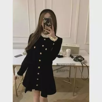 Платье-футляр из черного бархата в стиле Хепберн, весна-осень 2024 г. XL (115-130 catties)