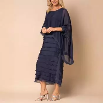 Платье-футляр из двух частей с шалью с длинными рукавами, двухслойное шифоновое платье с круглым вырезом, однотонное многослойное платье с рваным подолом, весна-лето, макси-платье S белый