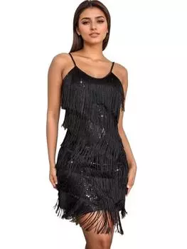 Платье-футляр Rose Beauty с бахромой и пайетками S чёрный