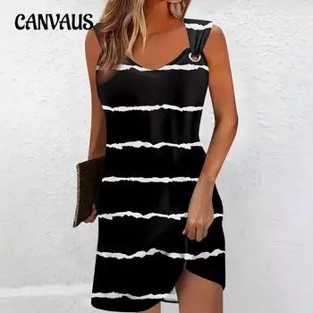 Платье-футляр с бретелью через шею, платье средней длины, свободное внутри, в полоску XL чёрный