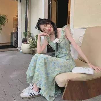 Платье-футляр с французским цветочным принтом Tea Break для женщин - лето 2025 г., пляжный отдых Small