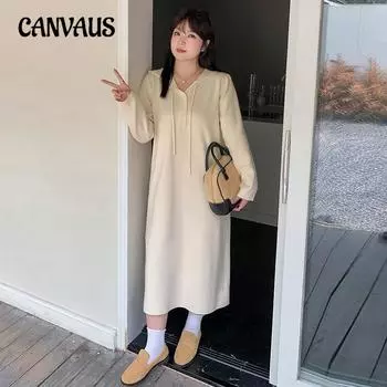 Платье-футляр с капюшоном больших размеров и вязаным свитером XL чёрный