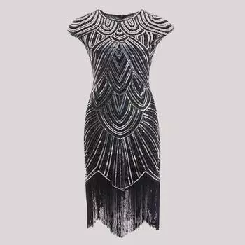 Платье Glam Sequin Tassel 2023: Элегантный и сексуальный стиль знаменитостей XXL чёрный