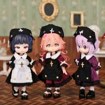 Платье горничной Ob11 Кукольная одежда для кошек Крутой стиль Ob11 Одежда Платье для кукольной горничной Винтажное платье для кукольного домика black-suit