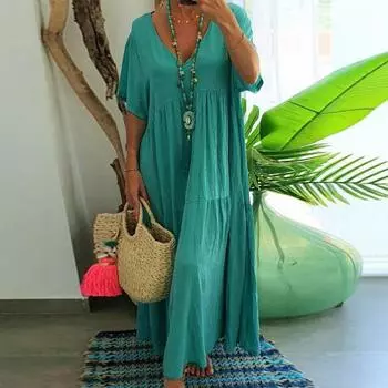 Платье-халат с V-образным вырезом, разноцветное, разного размера, длинное S оранжевый