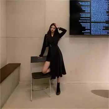 Платье Хепберн Френч осенне-зимний дизайн нишевое чувство темперамента талия тонкая сексуальная средняя и длинная маленькая черная платье S чёрный