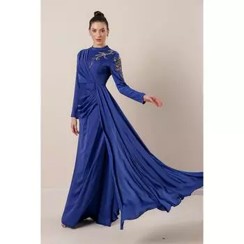 Платье хиджаб из креп-атласа с вышитым камнем спереди и плиссированной подкладкой