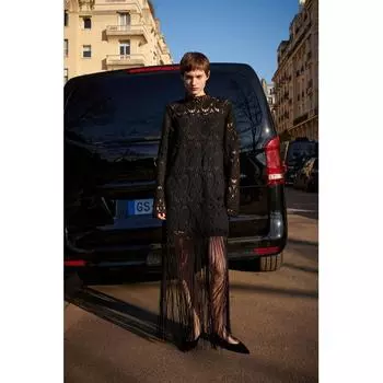 Платье HM с бахромой, связанное крючком, черное