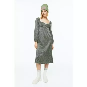 Платье HM с рукавами-фонариками, черное, с цветочным принтом 1133033001 34EUR 34P