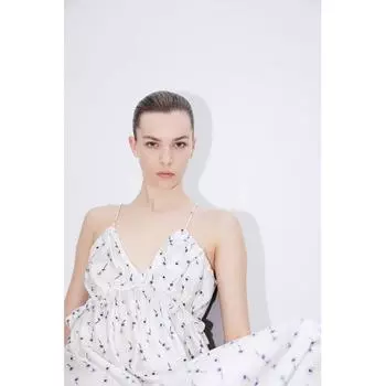 Платье HM с рюшами, белое с цветочным принтом