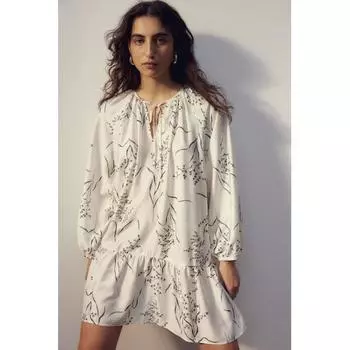 Платье HM с завязками, белое с цветочным принтом