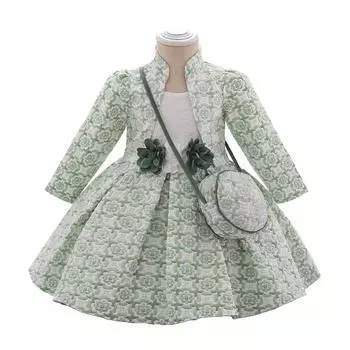 Платье и пальто для девочек 0-2 лет, праздничные платья, кружевные платья с вышивкой, милые детские свадебные вечерние платья на первый день рождения, крещение 70 зелёный