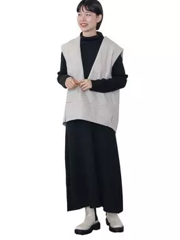 Платье из цельного жилета x трикотажного ребра ЧЕРНОГО и СЛОНОВОЙ КОСТИ БЕСПЛАТНО [Beams Heart] женское