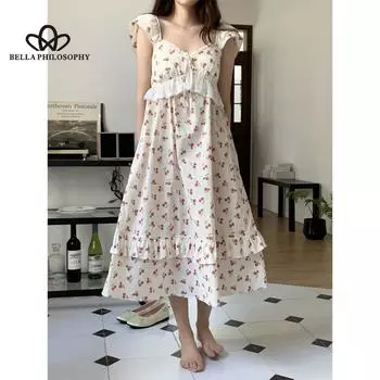 Платье из чистого хлопка с цветком вишни, ночная рубашка, модная элегантная стильная рубашка для девочек и женщин One Size белый