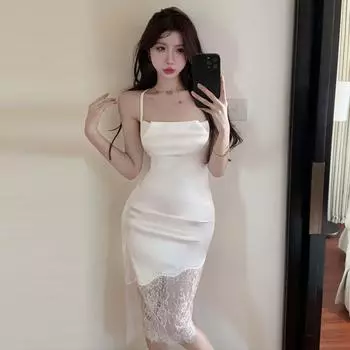 Платье из чистого кружева с открытой спиной и тонкими шнуровками S белый