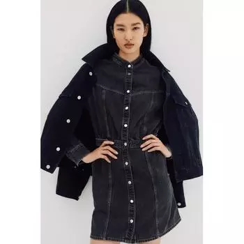 Платье из денима с длинными рукавами HM Dark Denim Grey