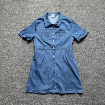 Платье из денима Tencel стрейч с коротким рукавом на пуговицах, приталенного силуэта G Tencel Stretch Denim Skirt XXS