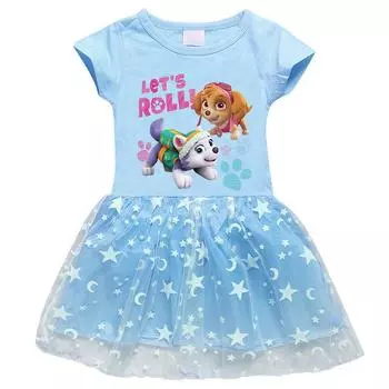 Платье из двух частей с 3D принтом Kissy Missy K145, футболка с короткими рукавами и сетчатой юбкой с блестящими снежинками по краю для девочек 90cm фиолетовый