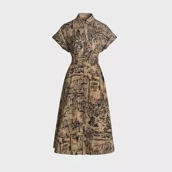 Платье из двухцветного хлопка с длинными рукавами и принтом осенних бабочек Large темные хаки
