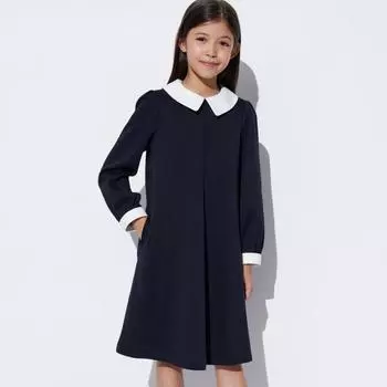 ПЛАТЬЕ ИЗ ДЖЕРСИ ДЛЯ ДЕВОЧЕК UNIQLO ТОРЖЕСТВЕННОЕ 69 NAVY/100