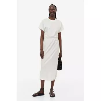 Платье из джерси HM с курительной отделкой, белое