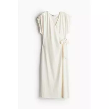 Платье из джерси с запахом HM кремового цвета