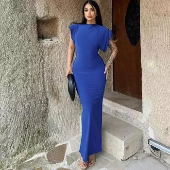 Платье из хлопка с ребристыми бретельками, женское, без рукавов, с круглым вырезом, летнее, однотонное, с открытой спиной, длинное, вечернее платье L чёрный