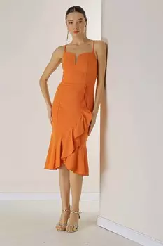 Платье из крепа на подкладке, юбка на веревочных бретелях и волан