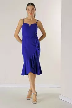 Платье из крепа на подкладке, юбка на веревочных бретелях и волан