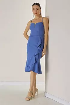 Платье из крепа на подкладке, юбка на веревочных бретелях и волан