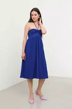 Платье из крепа с вырезом на шее и низким вырезом на спине Sax Blue