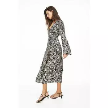 Платье из крепа с запахом H&M, черное с узором 1121190003