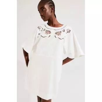 Платье из льняной смеси HM Broderie Anglaise, белое