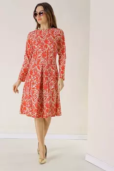 Платье из лайкры и вискозы со смешанным узором и короткими рукавами, с одной складкой