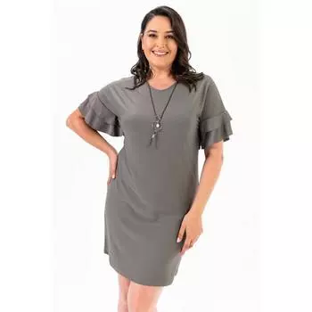 Платье из лайкры с объемными рукавами и колье